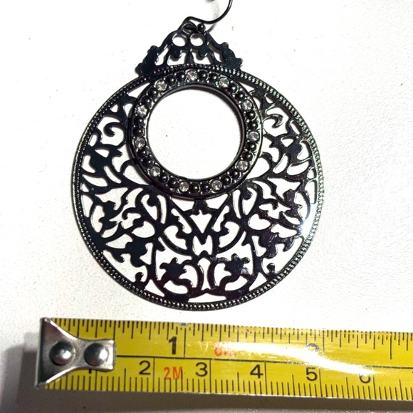 3 pairs of pendant earrings with incrustations - gold and antique silver - Picture 5 of 6